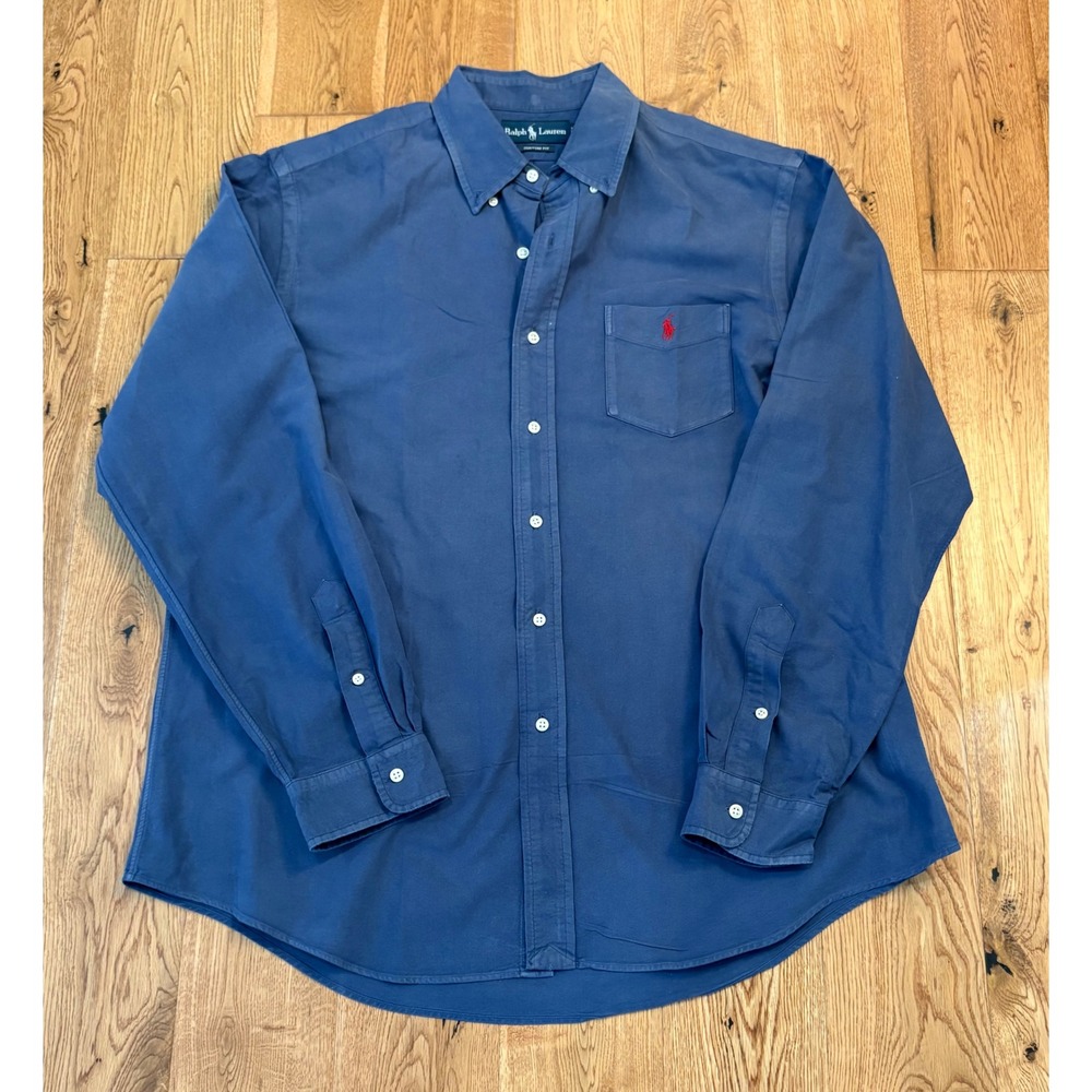 Ralph Lauren Custom Fit Men's XL Blue Oxford Button Down Shirt Red Pony